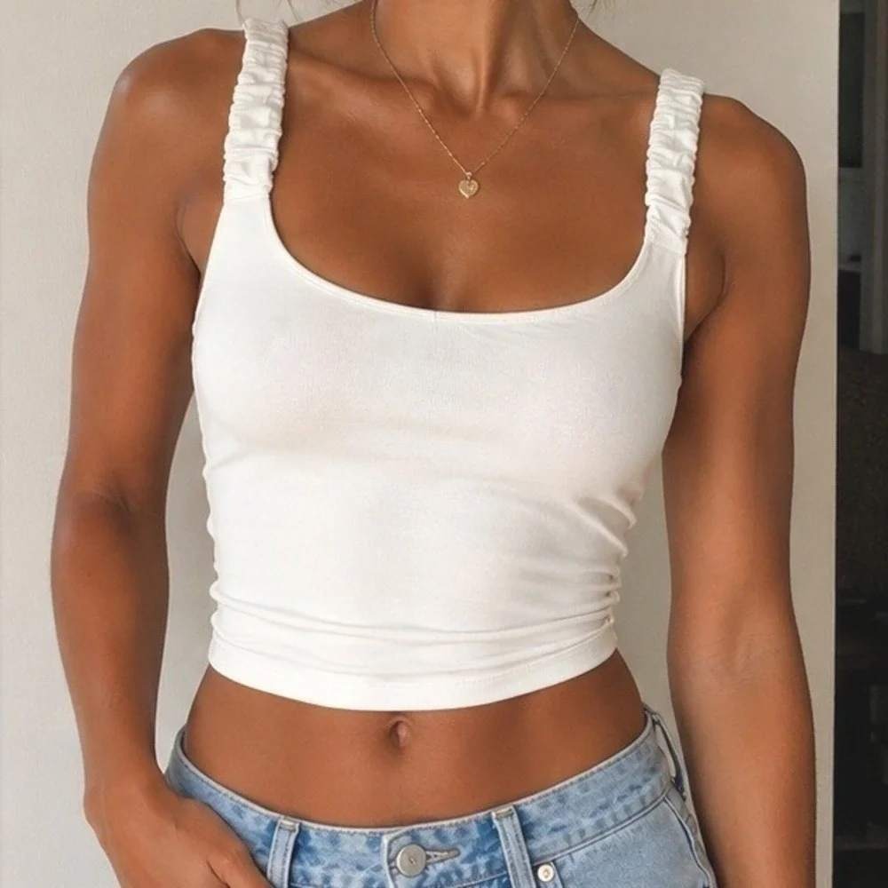 NWT Muse Tank NWT Muse Republic Cotton White Ruched Strap Scoop Neck Tank Top